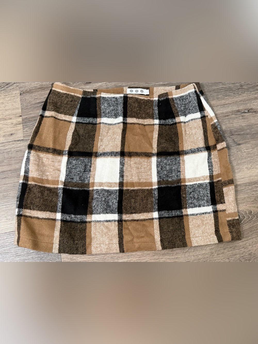 Plaid Mini Skirt in Tan and Black